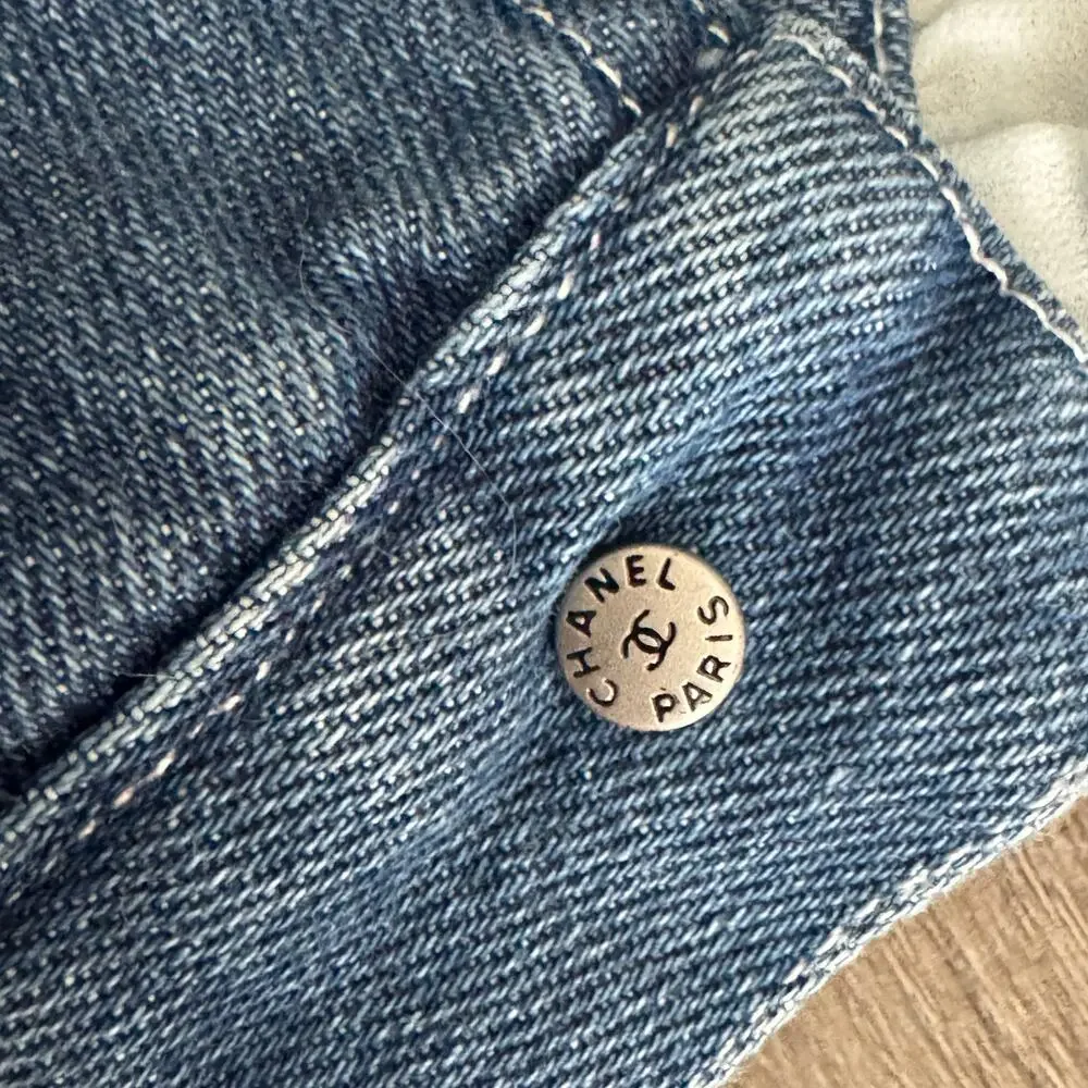 Cropped Ruffle Sleeve Denim Jacket Made Italy Parisian Couture Chic 36 - Picture 12 of 13